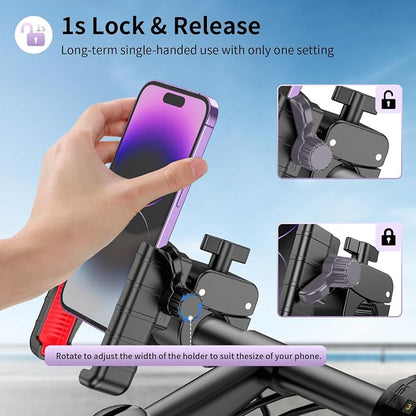 Bike Phone Mount Holder, [Camera Friendly] Motorcycle Phone Mount for Electric Scooter, Mountain, Dirt Bike and Motorcycle - 360° Rotate Suitable for iPhone & Android Smartphones from 4.5-7.0 inches