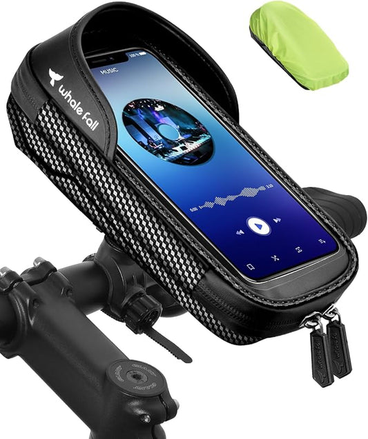 whale falll Bike Handlebar Bag Waterproof, Quick Release Phone Holder Mount with Touchscreen, Stable Shockproof Storage for Daily Commutes & Long Rides, Great Gift for Cyclists, Fits Phones up to 7"