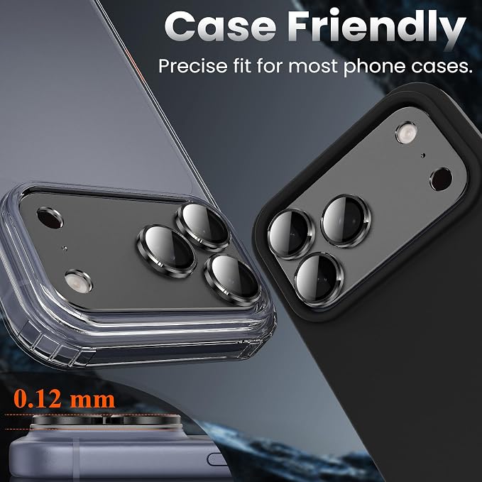 YWXTW Designed for iPhone 17 Pro Max Camera Lens Protector, [1:1 Perfect Fit] Full Coverage Matte Metal Tempered Glass Camera Screen Cover Accessories, Case Friendly (Black, iPhone 17 Pro Max)