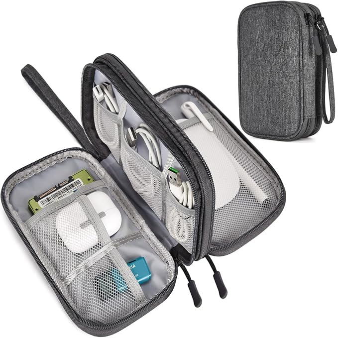 CAAORDKSO Cord Organizer Travel, Electronic Organizer Travel Case, Cable Organizer Bag Tech Pouch Accessories Case, Travel Essentials for Cable, Charger, Phone, Power Bank, Earphone (Dark Gray, Large)