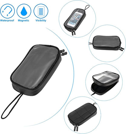 X AUTOHAUX Universal 7 Inch Magnetic Tank Bag Phone Holder Case Saddlebag Faux Leather Waterproof for Motorbike
