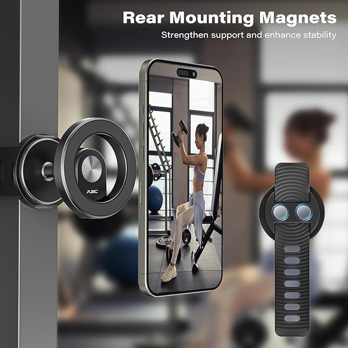 A2C Phone Holder for Peloton Bike, Stroller Phone Holder with Strong Magnets, Rotatable & Foldable Magnetic Phone Mount for Shopping Cart, Treadmill, Exercise Bike, Compatible with iPhone & Android