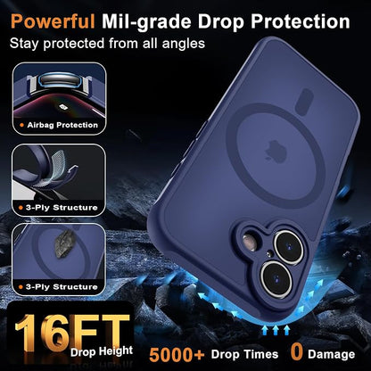 MOCCA Magnetic for iPhone 17 Case, (Compatible with Magsafe) (16FT Military Grade Protection) Full Camera Protection Anti-Fingerprint Slim Translucent Matte Phone Cover 6.3",Deep Blue