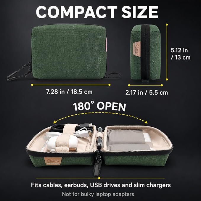 SIMTOP Electronics Travel Organizer, Compact Charger Case | Soft padded polyester helps protect cables, power banks, adapters and earbuds from light splashes and daily scratches