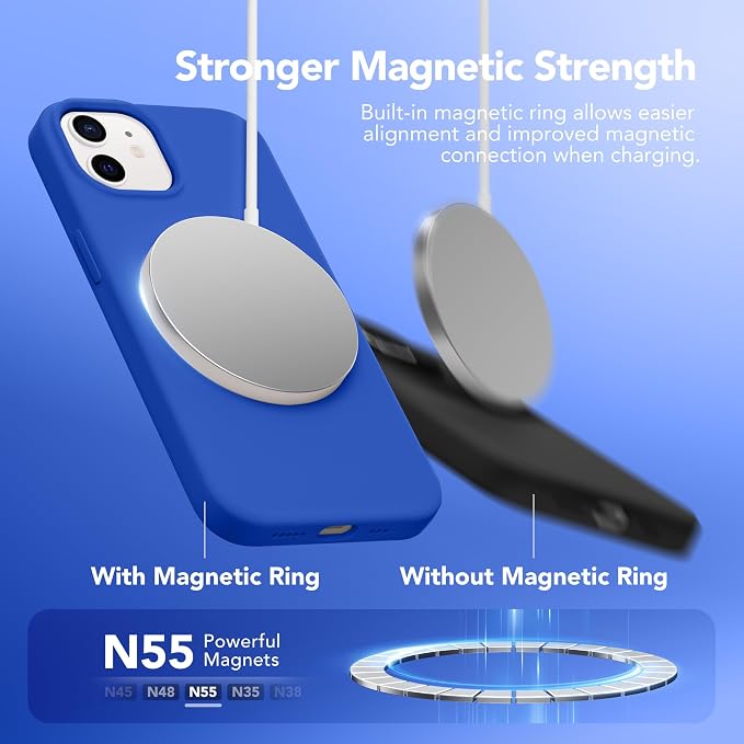 GONEZ Magnetic for iPhone 12 Case / 12 Pro Case, Compatible with MagSafe, [Screen Protector + Camera Lens Protector], Silicone Shockproof Anti-Scratch Protective Phone Case 6.1 inch, Klein Blue
