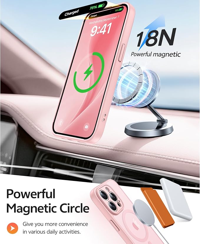 FNTCASE for iPhone 14 Pro Max Case: [Compatible with Magsafe] Translucent Matte Cases with [Full Camera Protection] [Screen Protector] Military Grade Shockproof Protective Phone Cover - Light Pink
