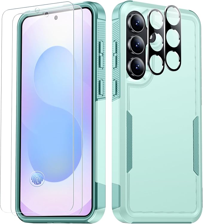 SPIDERCASE Designed for Samsung Galaxy S25 FE Case,[10 FT Military Grade Drop Protection],2 Pack [Tempered Glass Screen Protector+Camera Lens Protector] Heavy Duty Shockproof Case,Light Green