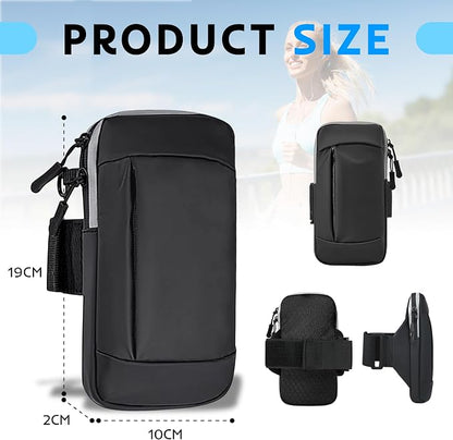 Running Armband, Adjustable Sports Band for Jogging, iPhone Workout Armband, Cell Pouch for Exercise Men Women (Leather Style in Black)