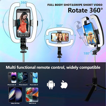 Foldable Selfie Light with Stand,54" Extendable Phone Holder Selfie Stick with Dimmable LED Lights and Remote,Ring Light Tripod for Video Recording/Live Stream/Makeup/Photography/YouTube/TikTok