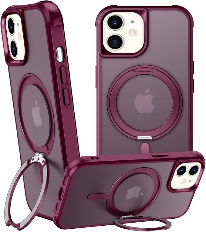 360° Magnetic Swivel Ring for iPhone 11 case, Built-in Metal Stand and Ring Holder, Magsafe Compatible, Military Grade Protection, Shock and Vibration Resistant - Wine Red