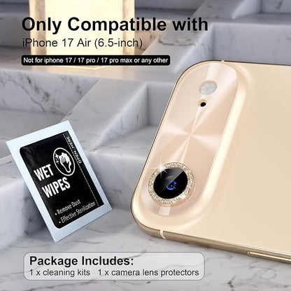 Choiche Compatible for iPhone 17 Air Camera Lens Protector, Bling Camera Cover with 9H Tempered Glass Lens Screen Protector Metal Ring Decoration Accessories 6.5-inch (Light-Gold)