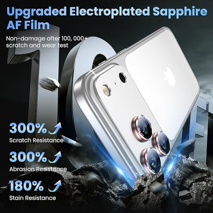 Uyiton for iPhone 17 Pro Max Camera Lens Protector - [Unique Typography + Phone Lens Red Circle Design] Metal Tempered Glass Camera Cover, Silver + Red