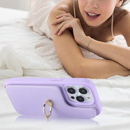 Lipvina for iPhone 14 Pro Case with Card Holder for Women,Phone Case with Strap,Crossbody Lanyard,RFID Blocking,Ring Stand,Snap Clasp,Cute Wallet Case 6.1 inch(Purple)
