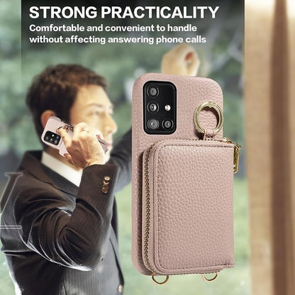 Wallet Case for Samsung Galaxy A51 5G/A 51 5G UW Verizon & Shoulder Strap Ring Buckle PU Leather Zipper Flip Organ Purse Credit Card Holder Stand Full Body Cell Phone Cover for 51A G5 S51 Khaki