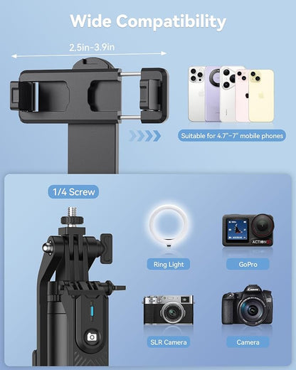 TECKNET 71" Phone Tripod & Selfie Stick, Portable Extendable Cell Phone Tripod Stand with Wireless Remote and Phone Holder, with Wireless Remote Control for iPhone/Samsung/Android/Camera