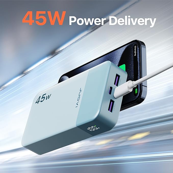 J2621 Power Bank Portable Charger 20000mAh 45W, PD3.0 QC 4.0 Fast Charging Battery Pack with LED Display,2 USB-C,2 USB-A for iPhone 15 16, MacBook
