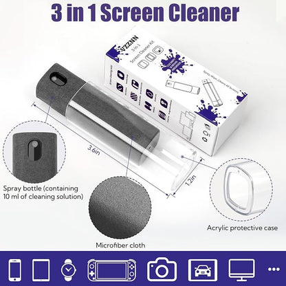 50 Pack Screen Cleaner 3-in-1 Screen Cleaner Spray and Wipe Built-in Cleaning Solution Touchscreen Mist Cleaner for All Car Screen Phone Laptop iPad TV Monitor,Gray