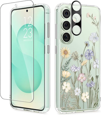 GVIEWIN for Samsung Galaxy S25 Plus Case, Clear Floral Slim Shockproof Protective Women Phone Case, Non-Yellowing, with Screen Protector & Camera Lens Protector for S25 Plus 6.7", Vibrant Spring