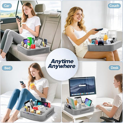 Couch Cup Holder Tray, Couch Caddy for Drink, Snack, Phone, Remote, Ipad, Game Controller, Large-size Sofa Cup Holder for Bed, Sofa, Car, Desk, Gray