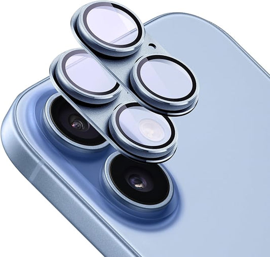 2 Pack Camera Lens Protector for iPhone 17,[Not Easy to Breakn ] AR Tempered Glass Strong Adsorption Metal Camera Cover Screen-Light Blue