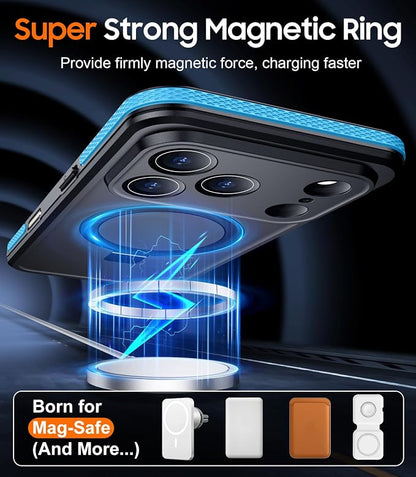 Temdan Magnetic Compatible with iPhone 17 Pro Case,Waterproof Built-in Screen & Camera Protector IP68 Underwater Full Body 17FT Military Dropproof Shockproof Phone Case 6.3"-Blue/Black