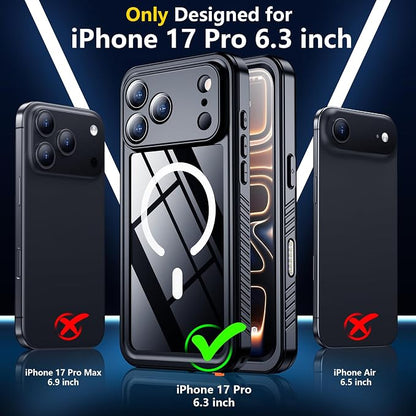 SPIDERCASE Magnetic for iPhone 17 Pro Case Waterproof,Built-in Screen & Camera Lens Protector[IP68 Waterproof] [Military Grade Shockproof] Full Body Protection Cover for iPhone 17 Pro 6.3’’,Black