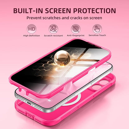 BERFY for iPhone 17 Pro Max Case, Compatible with MagSafe, Built-in Privacy Screen Protector, Camera Protection, Shockproof Full Body Phone Case 6.9", Translucent Hot Pink