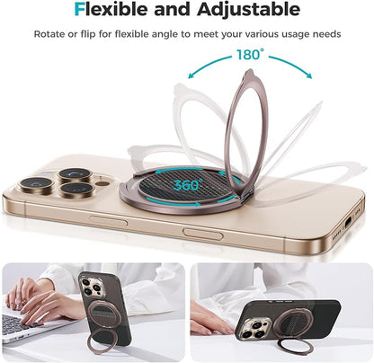 BENKS ArmorPop Magnetic Phone Grip & Stand for MagSafe, 360° Rotation Adjustable Phone Ring Holder for iPhone 17/16/15/14/13/12 Series, Durable Kevlar Design