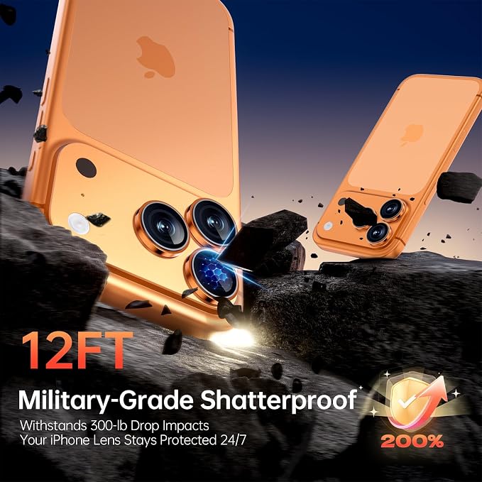 2 Pack Camera Lens Protector for iPhone 17 Pro Max/17 Pro/16 Pro Max/16 Pro/15 Pro Max/15 Pro/14 Pro Max/14 Pro [1:1 Invisible Fit] Military Grade Glass Metal Camera Lens Cover, Orange