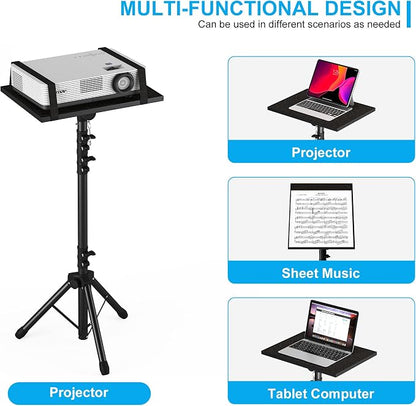 Projector Stand Tripod Adjustable, Laptop Height from 23.5 to 63.5 inches with Gooseneck Phone Holder, Floor for Office, Home, Stage, Studio, DJ Racks Holder Mount, 23.5inch-63.5inch