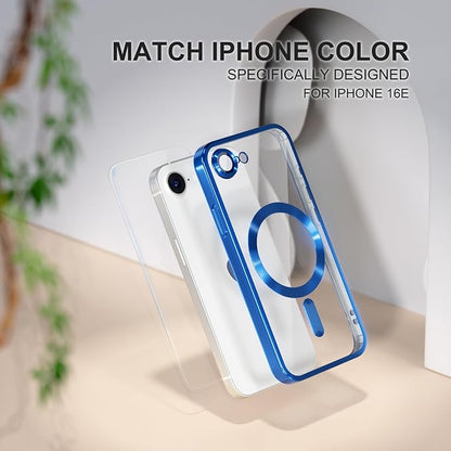 Misea Magnetic for iPhone 17e / 16e Case Compatible with MagSafe [Never Yellowing] [Military Grade Drop Protection] Full Camera Lens Protector Plating Soft Clear Phone Case for Women 6.1", Deep Blue