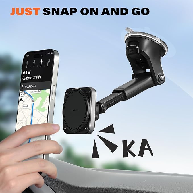 APPS2Car for MagSafe Car Mount【Upgraded 20xN55 Magnets】 Strong Magnetic Phone Holder, Suction Cup Stand for Dashboard Windshield, Adjustable Telescopic Arm, Fit for iPhone 17 16 15 14 13 12 Android
