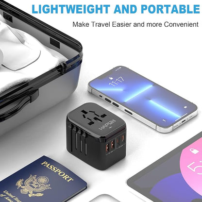 HAPOW Universal Travel Adapter, PD20W International Power Adapter, 2 USB-C & 2 USB-A Fast Charging Travel Charger, All in One Worldwide Travel Plug Adapter, Outlet Adapter for Europe EU UK USA AU