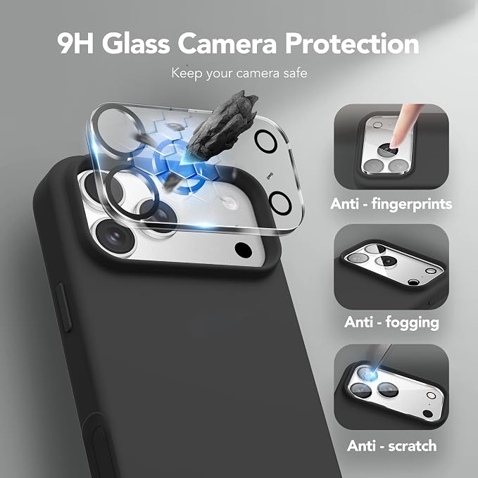 GONEZ Magnetic for iPhone 17 Pro Case, Compatible with MagSafe, [Screen Protector + Camera Lens Protector], Liquid Silicone Anti-Scratch Shockproof Protective Phone Case 6.3 inch, Black