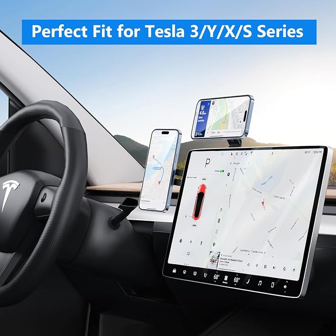 Magnetic Phone Holder for Laptop, MagSafe Laptop Phone Mount for iPhone 17/16/15/14/13/12 & All Phones, 180°Adjustable Phone Side Mount for Monitors for Tesla (Black)