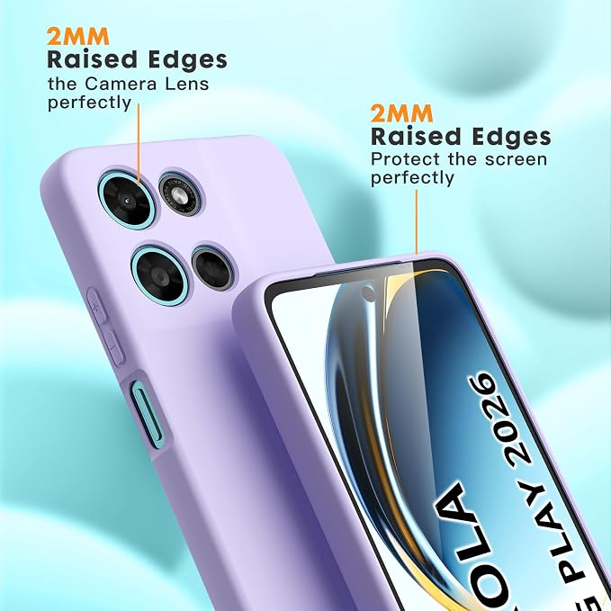 for Motorola Moto G 2026/G Play 2026 Case, 2 Pack Tempered Glass Screen Protectors, Soft TPU Liquid Silicone Shockproof Gel Cover-Light Lilac