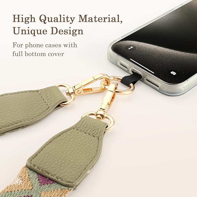 Diaclara Clip and Go Phone Strap with Zipper Pouch- Stylish Crossbody Adjustable Chain Lanyard with Leather Wallet for All Phones, Leopard Print