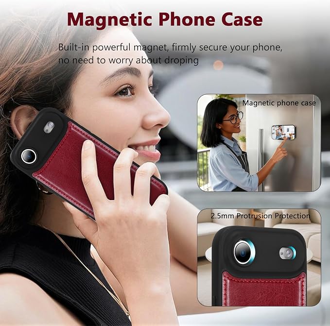 Wallet Case for iPhone Air with Card Holder/Crossbody Wallet/Strap,[RFID Blocking][Magnetic] PU Leather Phone Case for iPhone Air,6.5 in,Wine Red