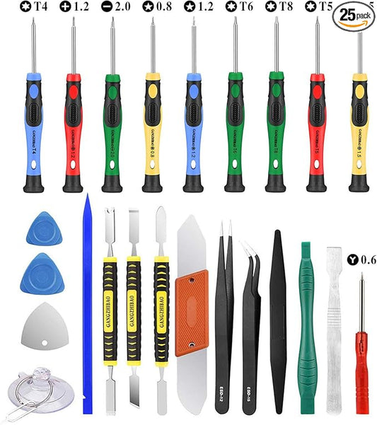 25pcs Electronics Repair Tool Kit, GangZhiBao Precision Screwdriver Set Magnetic for Fix Apple iPhone,Cell Phone,Smart Watch,Computer,PC,Tablet,iPad,Camera,Xbox,PS4 Pry Open Replace Screen Battery
