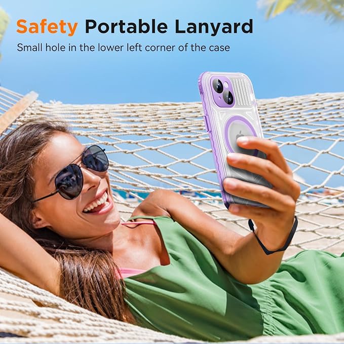 WIFORT for iPhone 15 Waterproof Case, [IP68 Underwater Dustproof][Built-in Screen][15FT Military Shockproof], 360 Full Body Sealed Protection Cover Magnetic Frosted Phone Case, 6.1" Purple