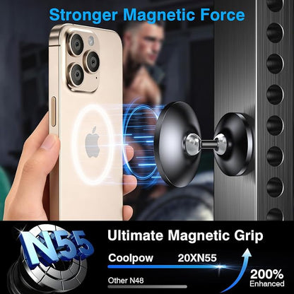 Gym Magnetic Phone Holder Mount for MagSafe【All Metal】Dual Magnetic Phone Holder for Gym Accessories Attach to Metal Surface, Gym Phone Holder Magnet for iPhone 16 15 14 13 Pro Max Gift for Men Women
