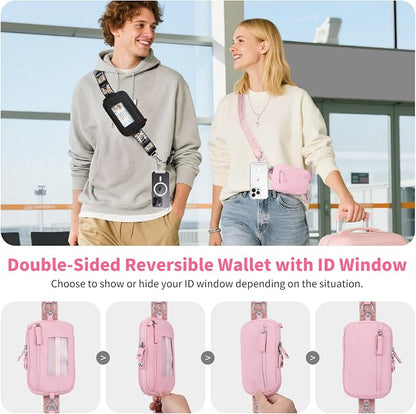 Tiostep Clip and Go Strap for Phone with Wallet Crossbody Phone Lanyard with Anti-Theft Zipper Pouch Detachable Quilted Wrist Wallet with RFID and ID Window for Daily Travel.