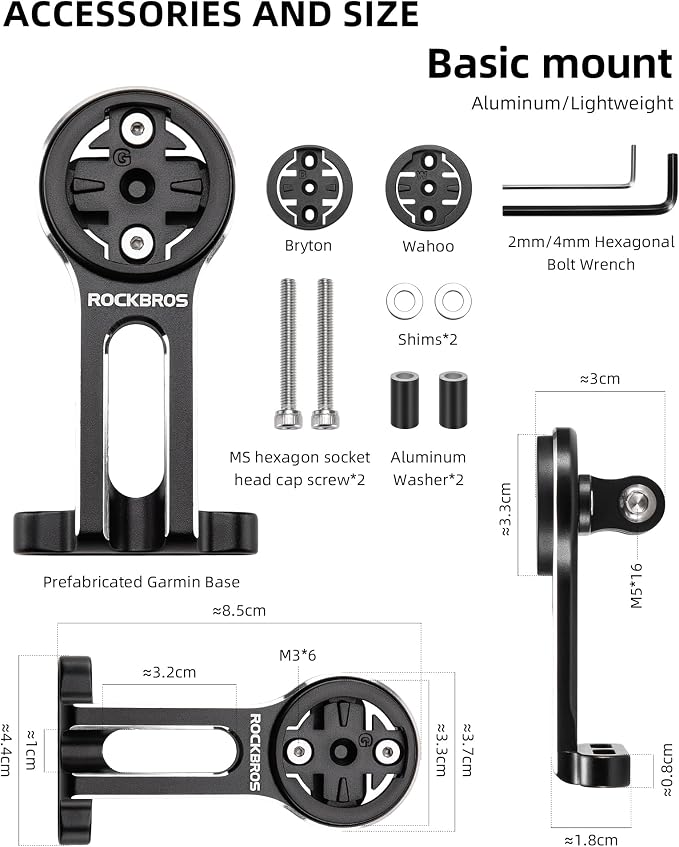 ROCKBROS Bike Computer Mount Out-Front Aluminum Integrated Bicycle Cycling Computer Mount Compatible with Garmin, Bryton, Go Pro
