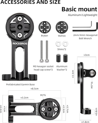 ROCKBROS Bike Computer Mount Out-Front Aluminum Integrated Bicycle Cycling Computer Mount Compatible with Garmin, Bryton, Go Pro
