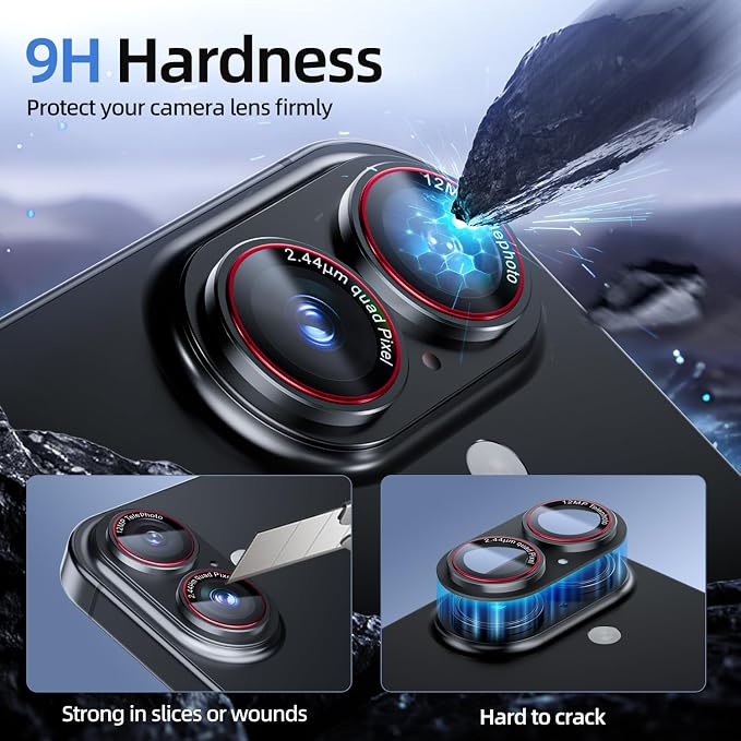 9H High-alumina Tempered Glass Camera Lens Protector for iPhone 17, Military-Grade Shatterproof with Strong Adsorption, Full Coverage Case-Friendly Cover (Black Titanium, iPhone17-2 Pack)