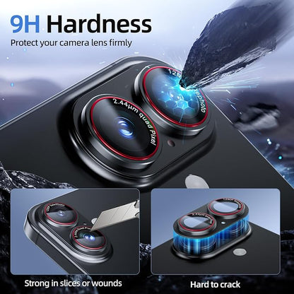 9H High-alumina Tempered Glass Camera Lens Protector for iPhone 17, Military-Grade Shatterproof with Strong Adsorption, Full Coverage Case-Friendly Cover (Black Titanium, iPhone17-2 Pack)