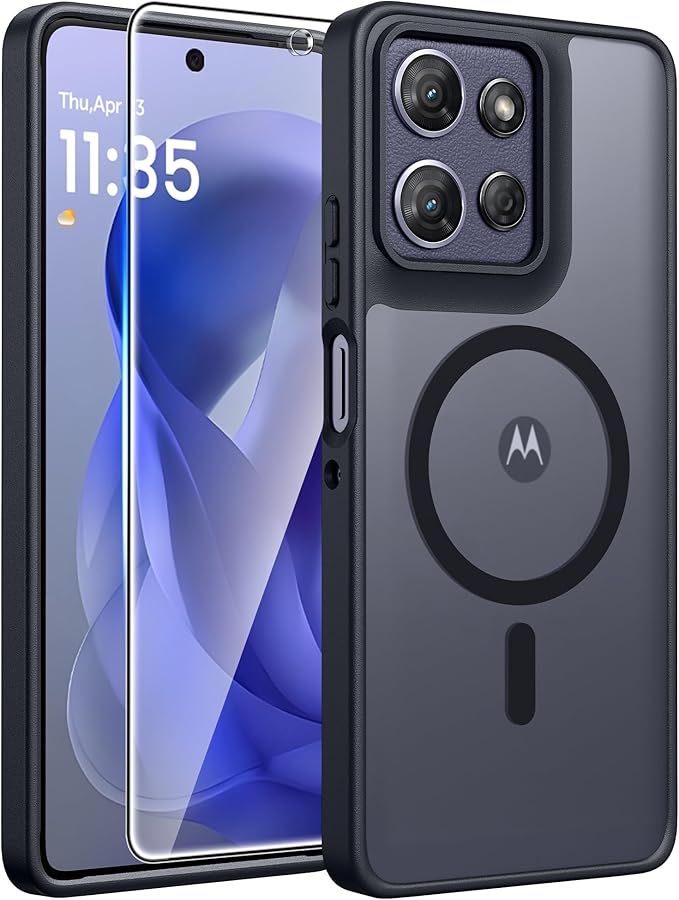 FNTCASE for Motorola Moto G Power 5G 2025 Case: for Moto G Power 5G 2026 Magnetic Translucent Matte Slim Phone Cover - Shockproof Non Slip Anti-Fingerprint Hard Rugged Protective Case (6.8 Inch/Black)
