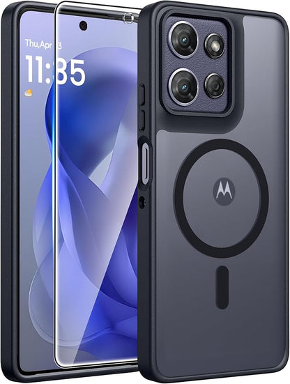 FNTCASE for Motorola Moto G Power 5G 2025 Case: for Moto G Power 5G 2026 Magnetic Translucent Matte Slim Phone Cover - Shockproof Non Slip Anti-Fingerprint Hard Rugged Protective Case (6.8 Inch/Black)