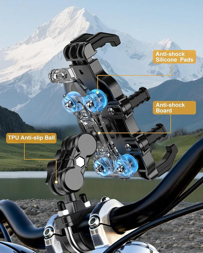 Motorcycle Phone Mount,Anti Vibration Bike Phone Holder for Handlebar, 360° Rotation Bicycle Phone Holder for Scooter, ATV,MTB,Dirt Bike,E-Bike,Compatible with iPhone 16 15 Pro