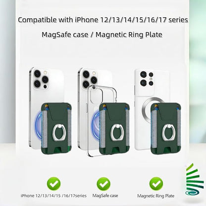 for Magsafe Wallet, Slim Magnetic Card Wallet with Grip, 7 Cards Holder RFID Blocking, Ring Stand Stick on Wallet with Privacy Flap (Green)